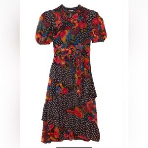 Farm Rio Black Toucanfly Midi Dress, Size Small